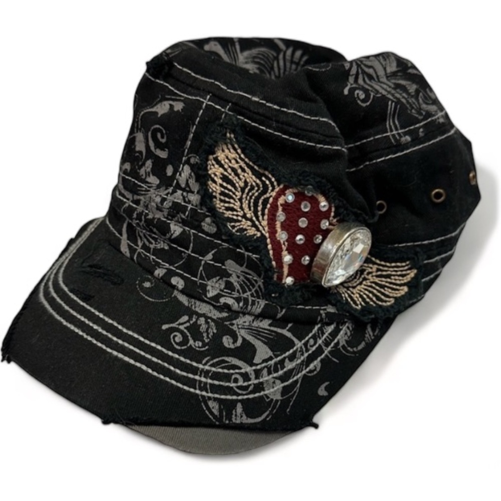 NEW Cowgirl Jewels Distressed Cadet Styled Cap Hat With Swarovski Crystal Ladies